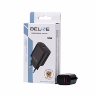 Beline Tīkla lādētājs 1x USB-C + 1x USB 30W melna (tikai galviņa) PD 3.0 + QC 3.0 BLN2CB30 GaN