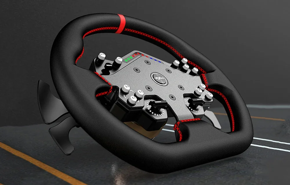 Spēļu stūre ar pogām uz pelēkas virsmas.