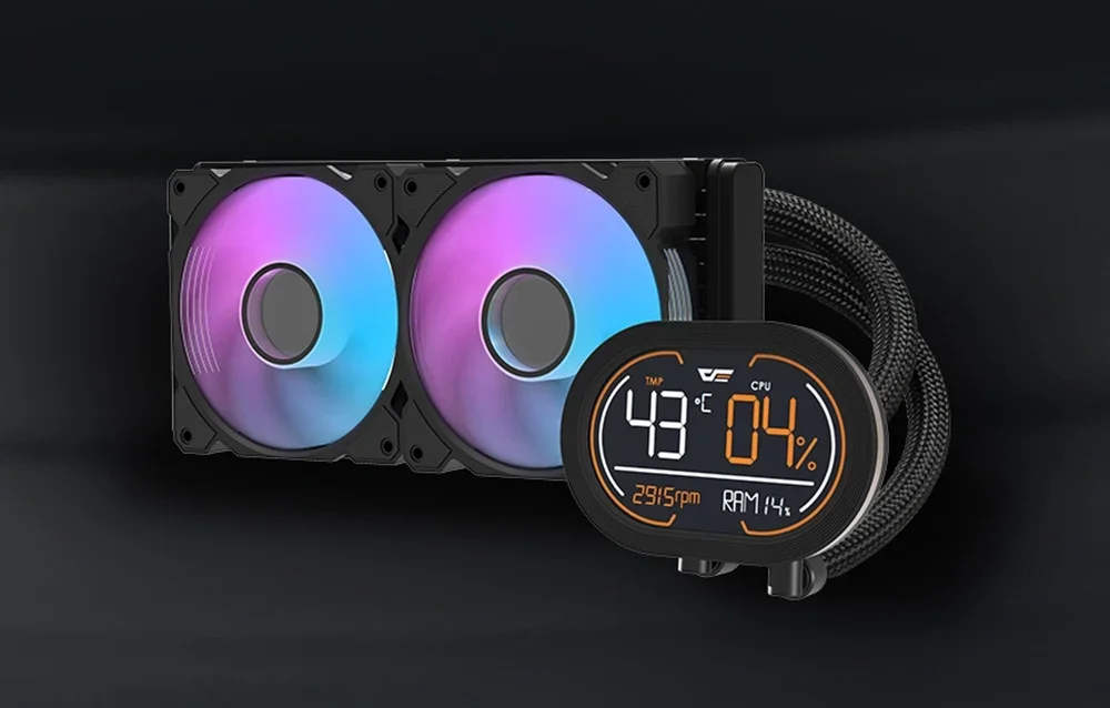 Ūdens dzesētājs ar apgaismojumu uz melna fona