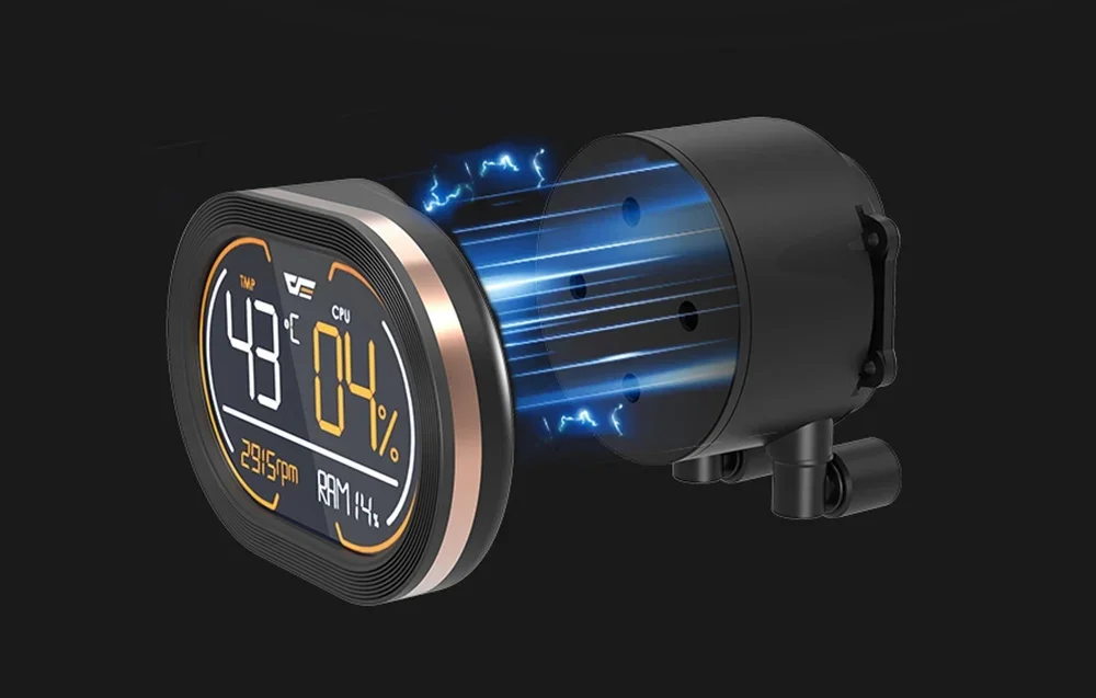 Ūdens dzesētāja segmentu ekrāns redzams uz melna fona