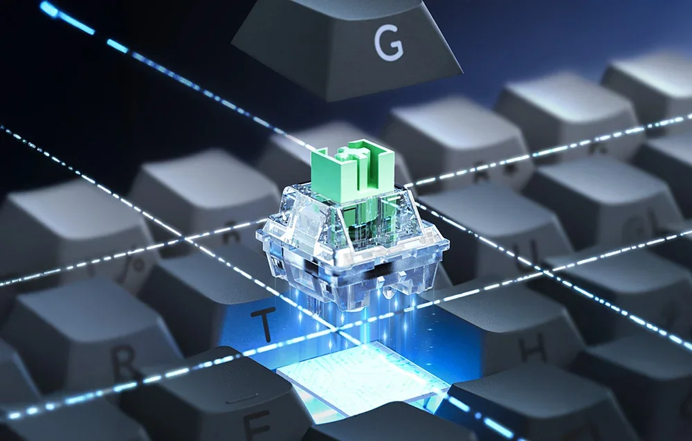 Green switch over black keyboard