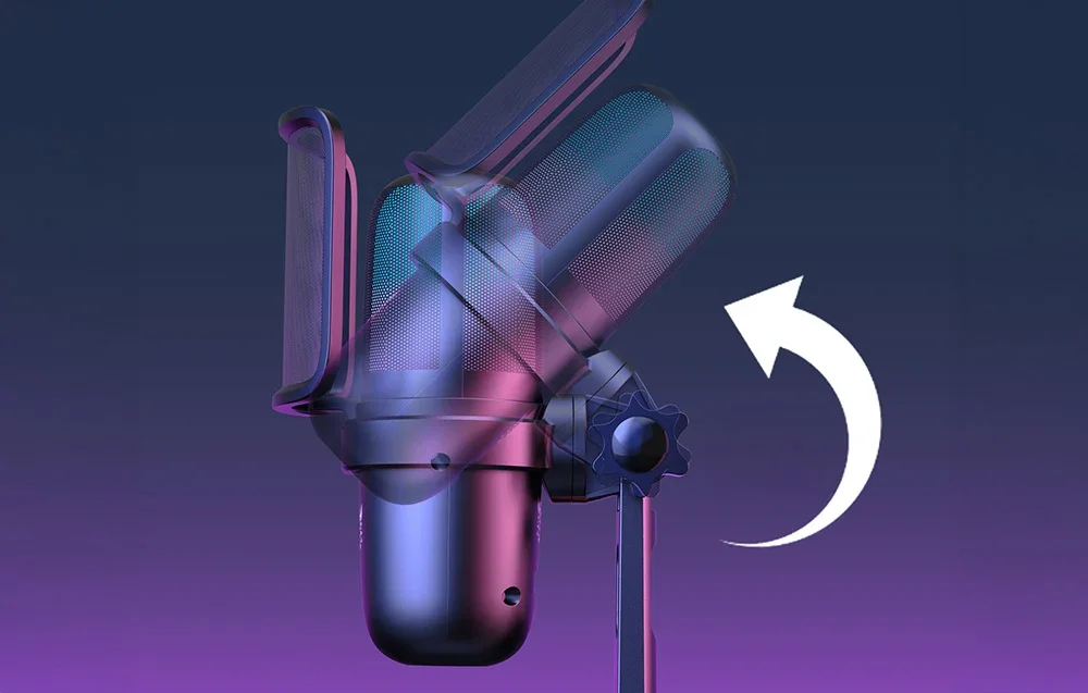 Black microphone with adjustable tilt angle