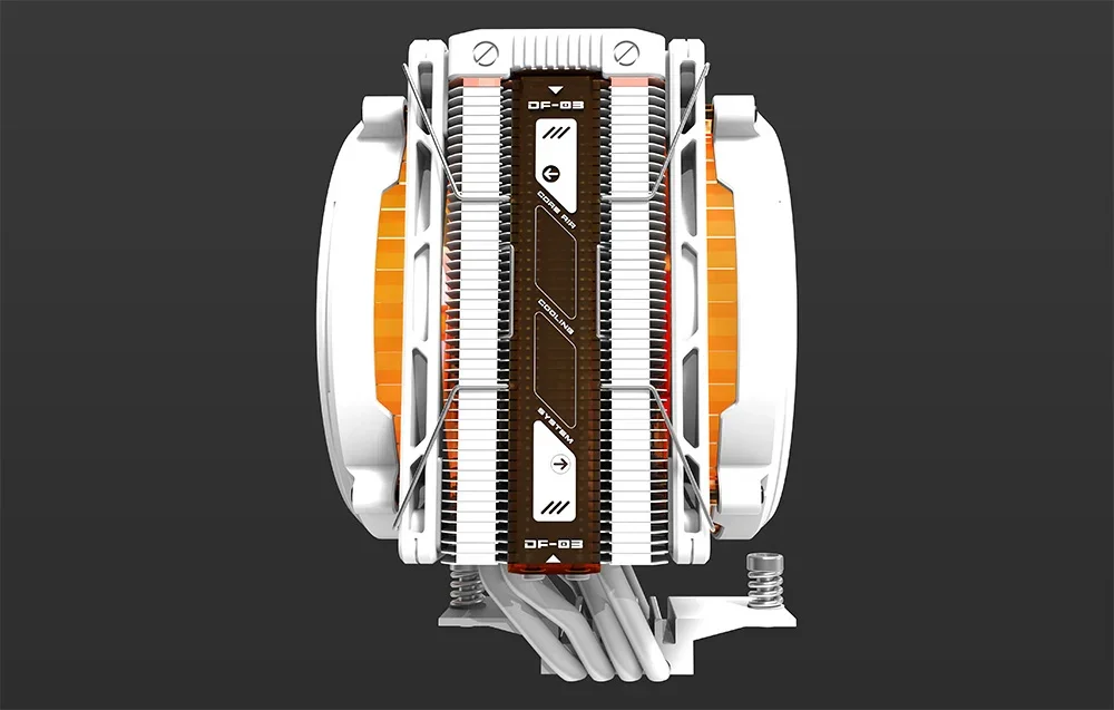 Dubultā ventilatora aktīvais dzesētājs uz melna fona