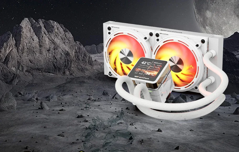 Balts ūdens dzesētāja ekrāns ar klints un mēness fonu