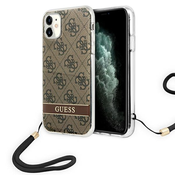Guess GUOHCN61H4STW iPhone 11 brūns/brūns cietais apvalks 4G Print Siksna