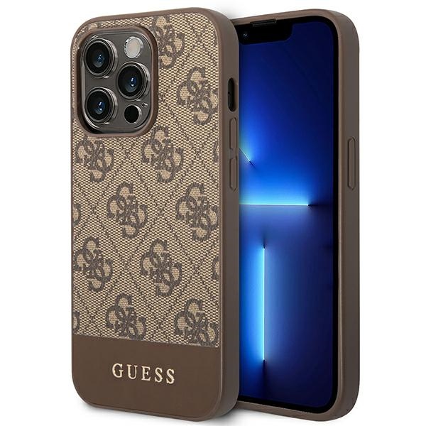 Guess GUHCP14LG4GLBR iPhone 14 Pro 6.1" brūns/brūns cietais apvalks 4G Stripe kolekcija