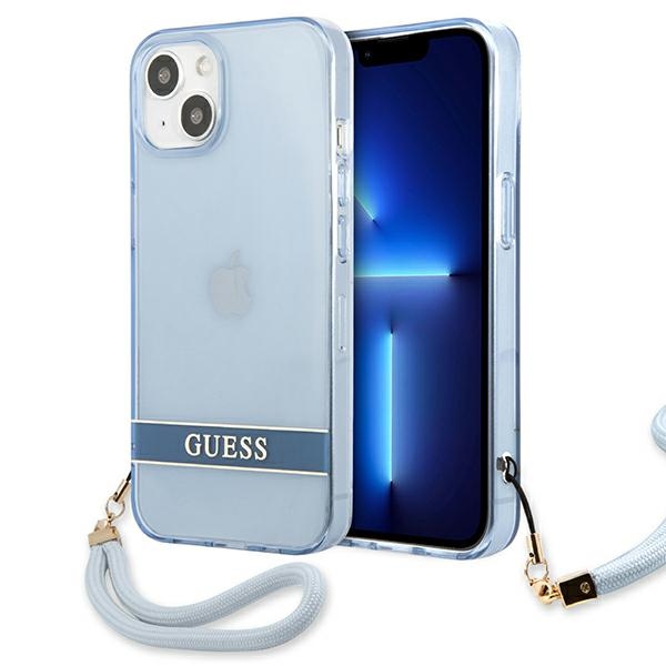 Guess GUHCP13SHTSGSB iPhone 13 mini 5.4 viedtālruņa apvalks, zils, ciets, daļēji caurspīdīgs ar siksniņu