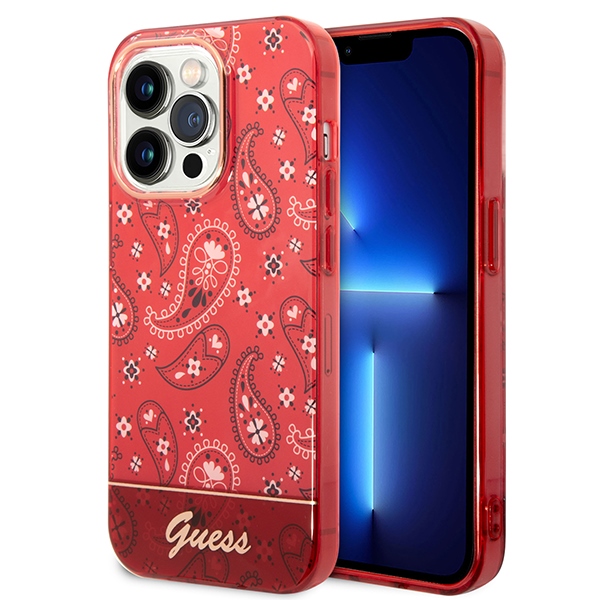 Guess GUHCP14XHGBNHR iPhone 14 Pro Max 6.7" sarkans/sarkans cietais apvalks Bandana Paisley