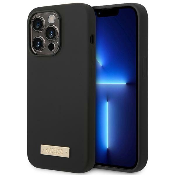 Guess GUHMP14LSBPLK iPhone 14 Pro 6.1" melns/melns cietais apvalks Silikona logotipa plāksne Magnētiskais