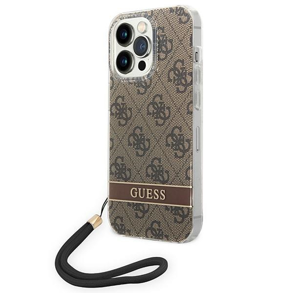 Guess GUOHCP14LH4STW iPhone 14 Pro 6.1 "brūns / brūns cietais apvalks 4G druka Siksna