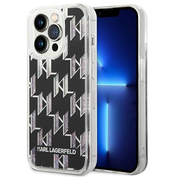 Karl Lagerfeld KLHCP14LLMNMK iPhone 14 Pro 6.1 cietais viedtālruņa apvalks melns šķidrs mirdzums Monogram