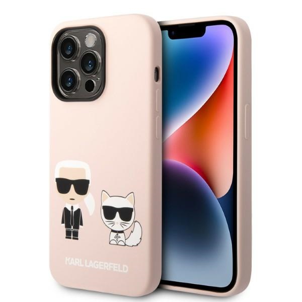 Karl Lagerfeld KLHMP14LSSKCI iPhone 14 Pro 6.1 "cietais viedtālruņa apvalks gaiši rozā / gaiši rozā silikona Karl & Choupette MagSafe