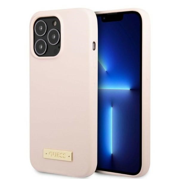 Guess GUHMP13LSPLP iPhone 13 Pro / 13 6.1" rozā/rozā cietais apvalks Silikona Logo Plate Magnētiskais