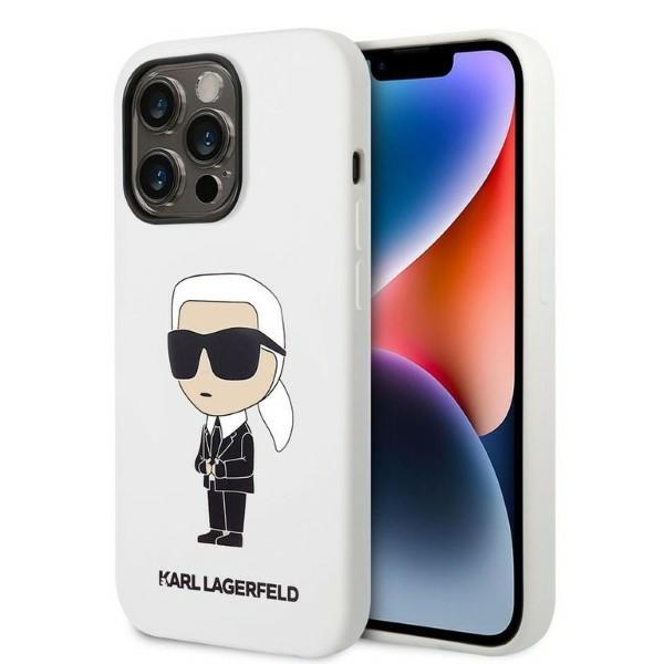 Karl Lagerfeld KLHCP14LSNIKBCH iPhone 14 Pro 6.1" cietais viedtālruņa apvalks balts/balts Silikona Ikonik