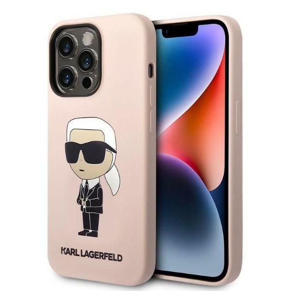 Karl Lagerfeld KLHCP14LSNIKBCP iPhone 14 Pro 6.1" cietais viedtālruņa apvalks rozā/rozā Silikona Ikonik