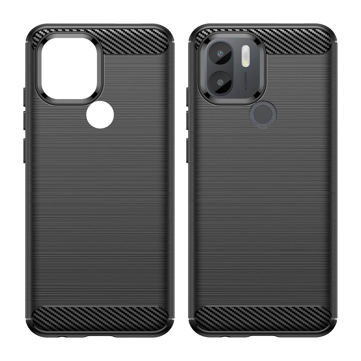 Carbon Case viedtālruņa apvalks Xiaomi Redmi A1+ elastīgs silikona oglekļa pārklājums melns