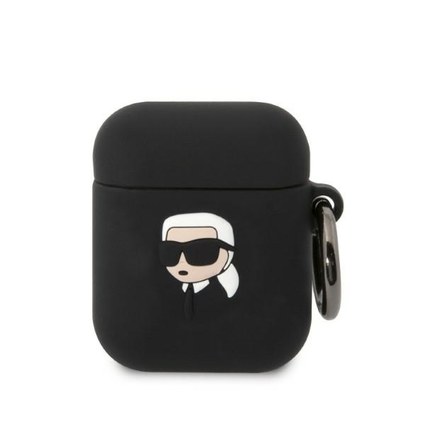 Karl Lagerfeld KLA2RUNIKK AirPods 1/2 apvalks melns/melns silikona Karl galva 3D