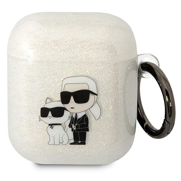 Karl Lagerfeld KLA2HNKCTGT Airpods 1/2 apvalks caurspīdīgs Gliter Karl&Choupette