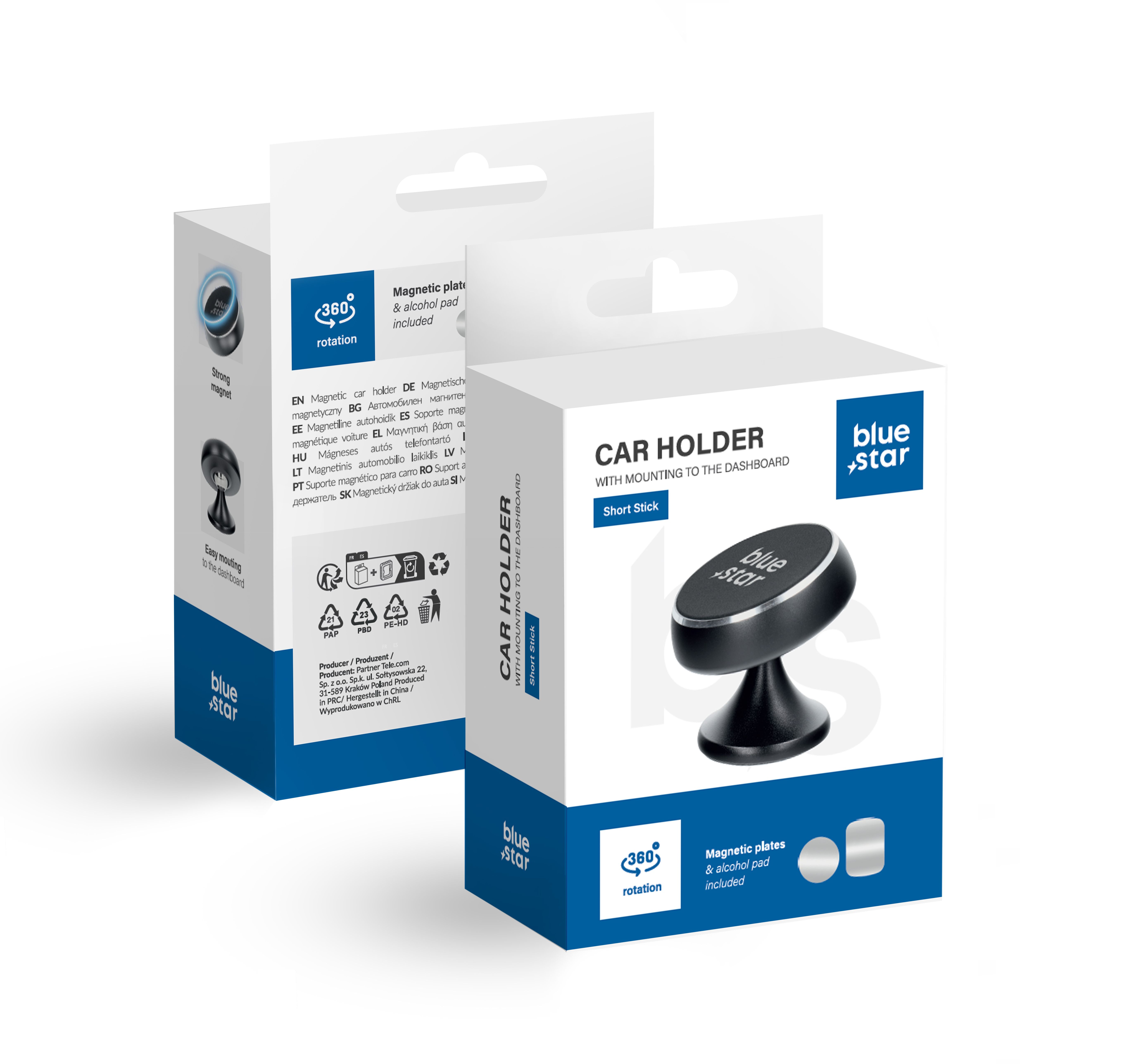BLUE STAR magnētiskais automobiļa turētājs priekšējā paneļa SHORT STICK melns