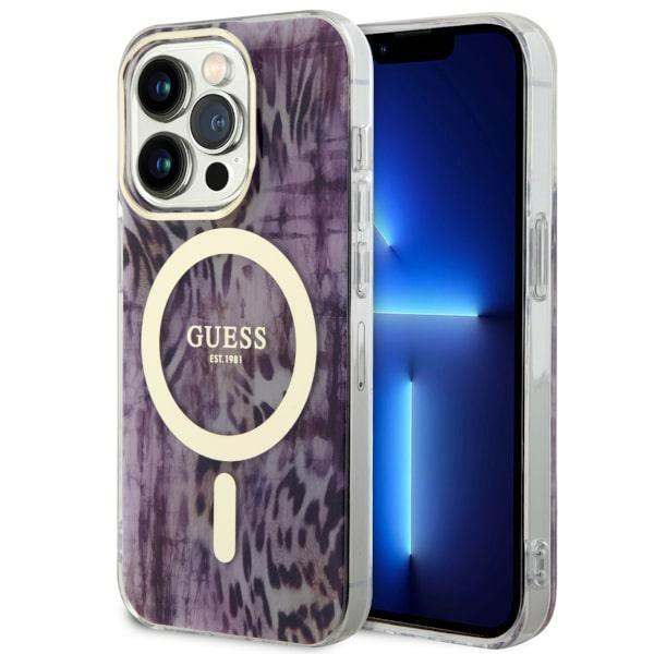 Guess GUHMP14LHLEOPWP iPhone 14 Pro 6.1" rozā/rozā cietais apvalks Leopards MagSafe