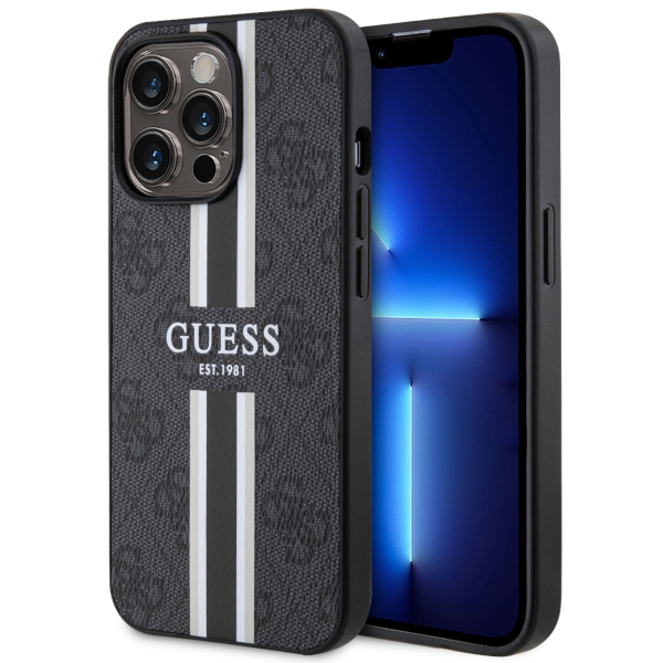 Guess GUHMP13XP4RPSK iPhone 13 Pro Max 6.7" melns/melns cietais apvalks 4G Printed Stripes MagSafe