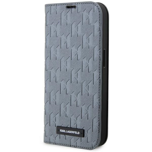 Karl Lagerfeld KLBKP14LSAKLHPG iPhone 14 Pro 6.1" grāmatas apvalks sudraba/sudraba Saffiano Monogram