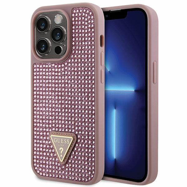 Guess GUHCP14LHDGTPP iPhone 14 Pro 6.1" rozā rozā Kietais vāciņš Rhinestone Triangle