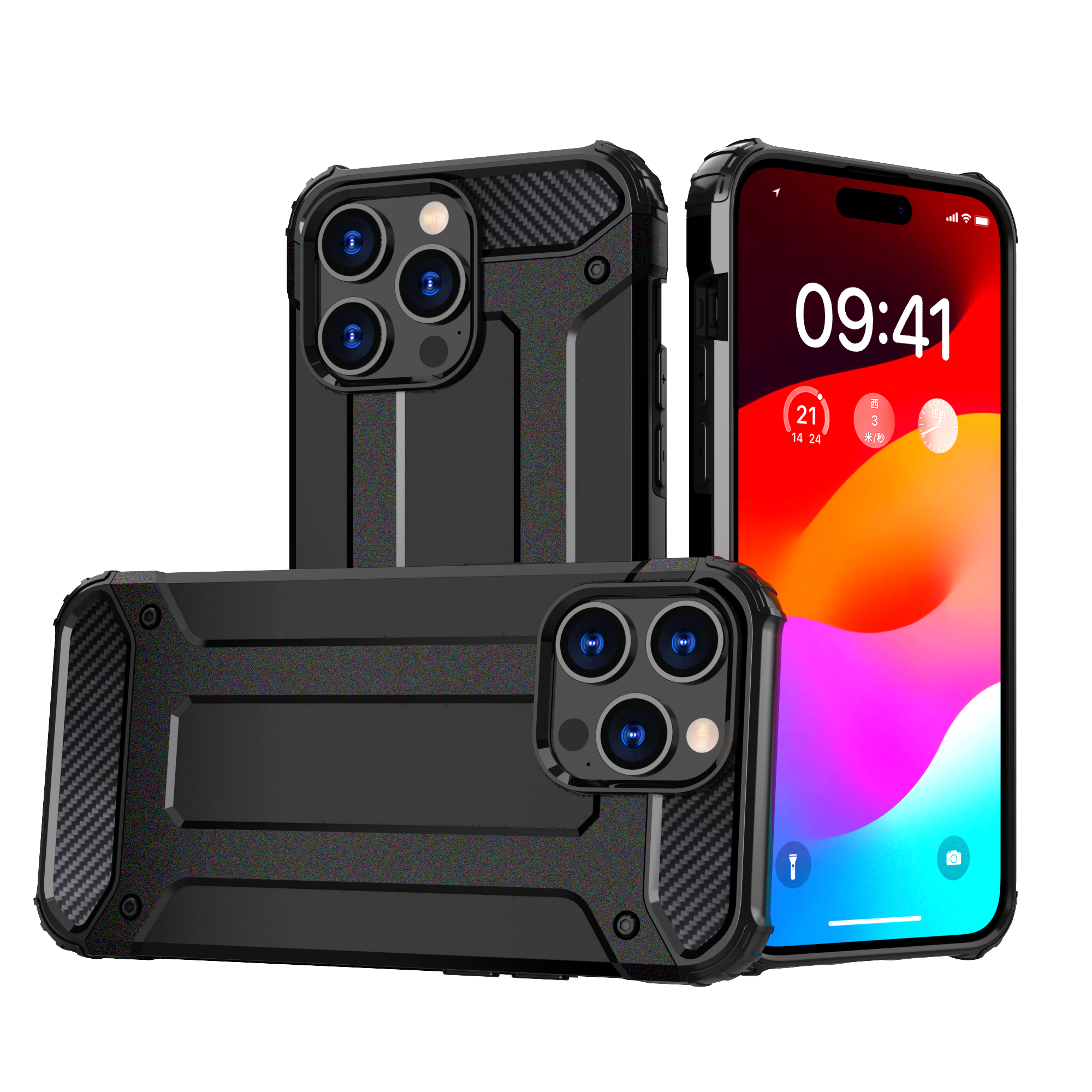 iPhone 15 Pro Max Hybrid Armor viedtālruņa apvalks - melns