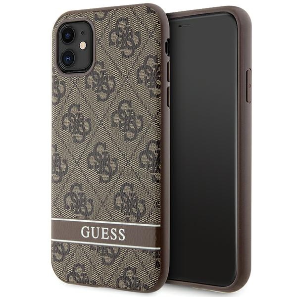 Guess GUHCN61P4SNW iPhone 11 / Xr brūns cietais viedtālruņa apvalks 4G Stripe
