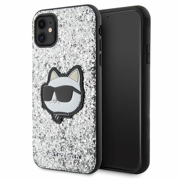 Karl Lagerfeld KLHCN61G2CPS iPhone 11 / Xr 6.1" sudrabains cietais viedtālruņa apvalks Spīdumi Choupette Emblēma