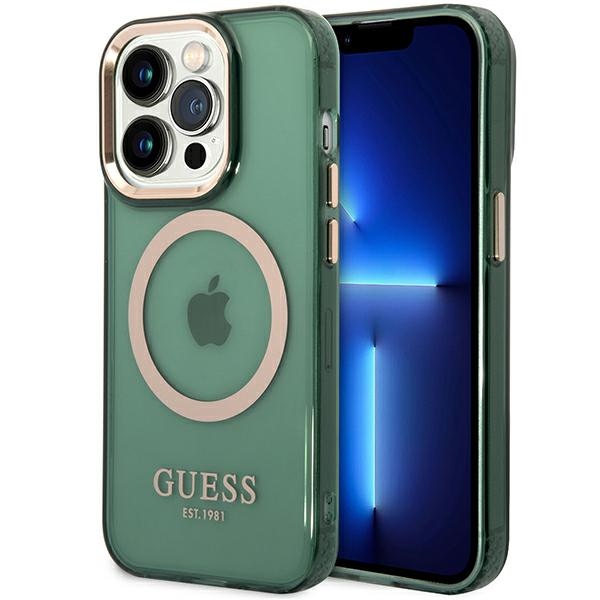 Guess GUHMP14XHTCMA iPhone 14 Pro Max 6.7 ciets vāciņš – zaļš/khaki – ar zeltainu kontūru, caurspīdīgs MagSafe