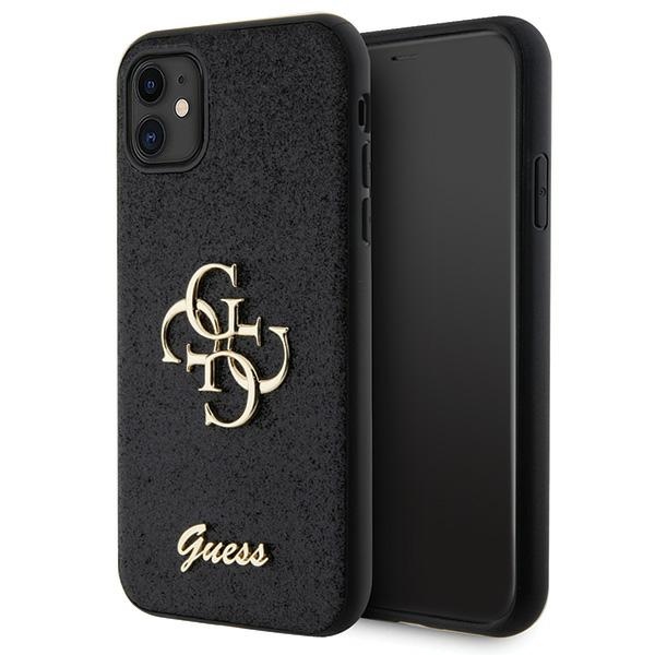 Guess GUHCN61HG4SGK apvalks iPhone 11 / Xr - melns mirdzošs uzraksts Liels 4G