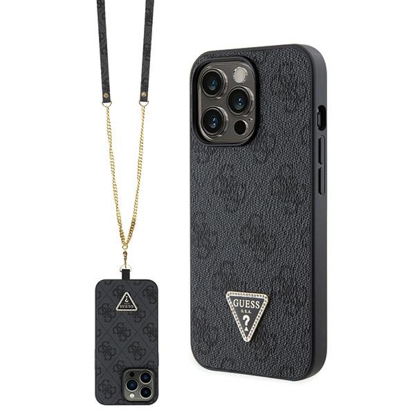Guess GUHCP13LP4TDSCPK apvalks iPhone 13 Pro / 13 - melns krustenisks 4G metāla logotips