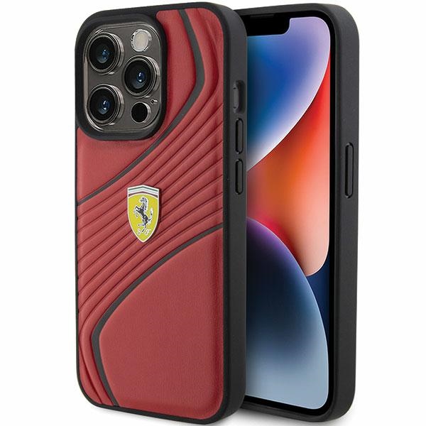 Ferrari Twist Metal Logo viedtālruņa apvalks iPhone 15 Pro - sarkans