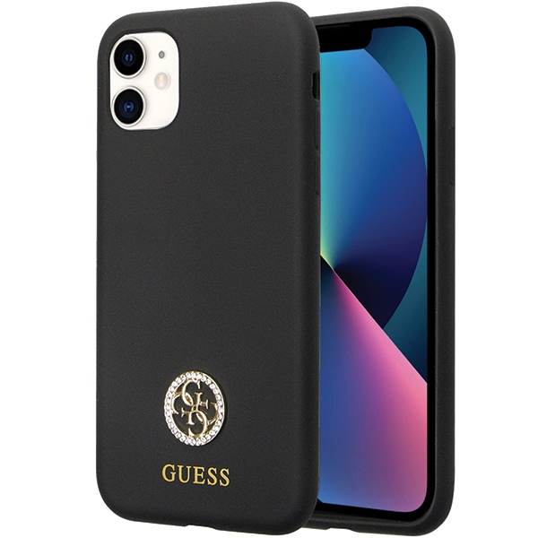 Guess GUHCN614DGPK apvalks iPhone 11 / Xr - melns Silikona Logo Strass 4G
