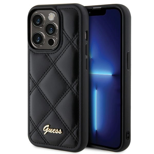 Guess Quilted Metal Logo viedtālruņa apvalks iPhone 15 Pro - melns