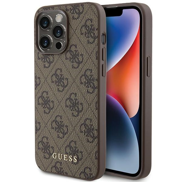 Guess 4G Metal Gold Logo viedtālruņa apvalks iPhone 15 Pro Max - brūna