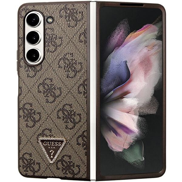 Guess ādas 4G trīsstūra Strass viedtālruņa apvalks Samsung Galaxy Z Fold 5 - brūns