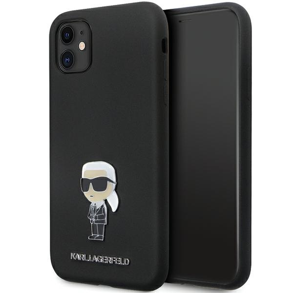 Karl Lagerfeld KLHCN61SMHKNPK viedtālruņa apvalks iPhone 11 / Xr - melns silikona Ikonik metāla piespraude