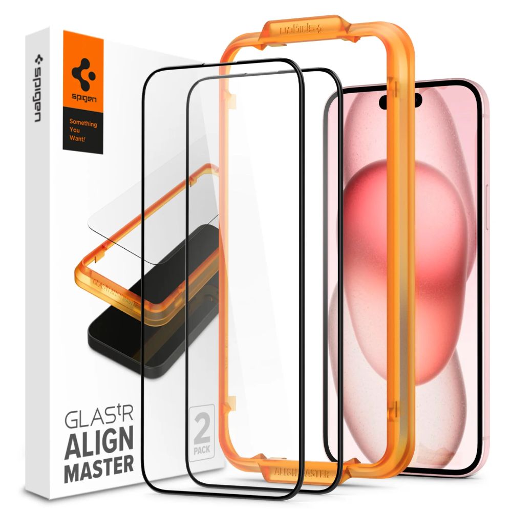 Spigen ALM Glass FC rūdītais stikls iPhone 15 Plus - melns 2 gab.