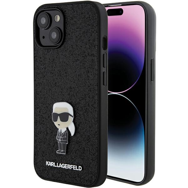Karl Lagerfeld Fiksēts mirdzošs Ikonik logotips metāla piespraude apvalks iPhone 15 - melns
