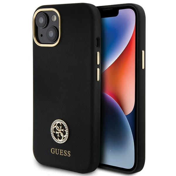 Guess silikona Logo Strass 4G viedtālruņa apvalks iPhone 15 - melns