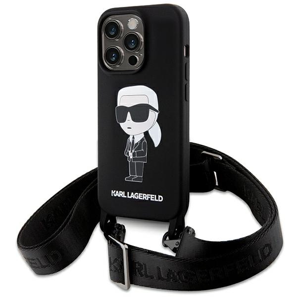 Karl Lagerfeld KLHCP15XSCBSKNK iPhone 15 Pro Max 6.7" cietais apvalks melns/melns Crossbody Silikona Ikonik