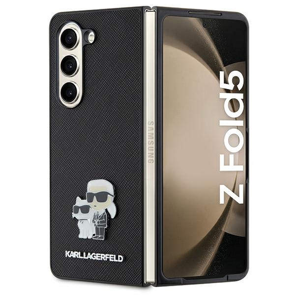 Karl Lagerfeld Saffiano Karl&Choupette Pin viedtālruņa apvalks Samsung Galaxy Z Fold 5 - melns
