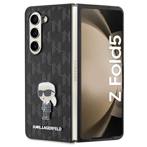 Karl Lagerfeld Saffiano Monogram Ikonik Pin viedtālruņa apvalks Samsung Galaxy Z Fold 5 - melns