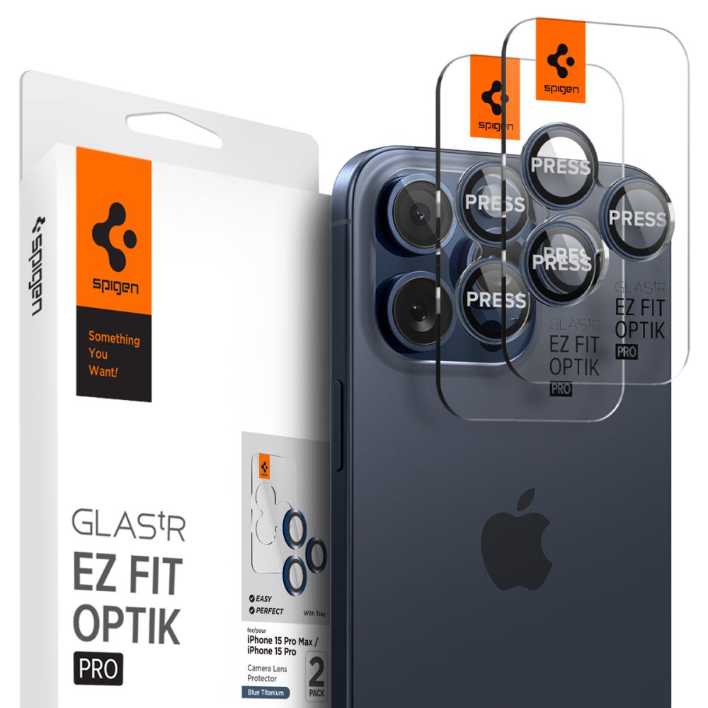 Spigen Optik.tR EZ Fit kameras aizsargs iPhone 14 Pro / Pro Max / 15 Pro / Pro Max – titāna zils, 2 gab.