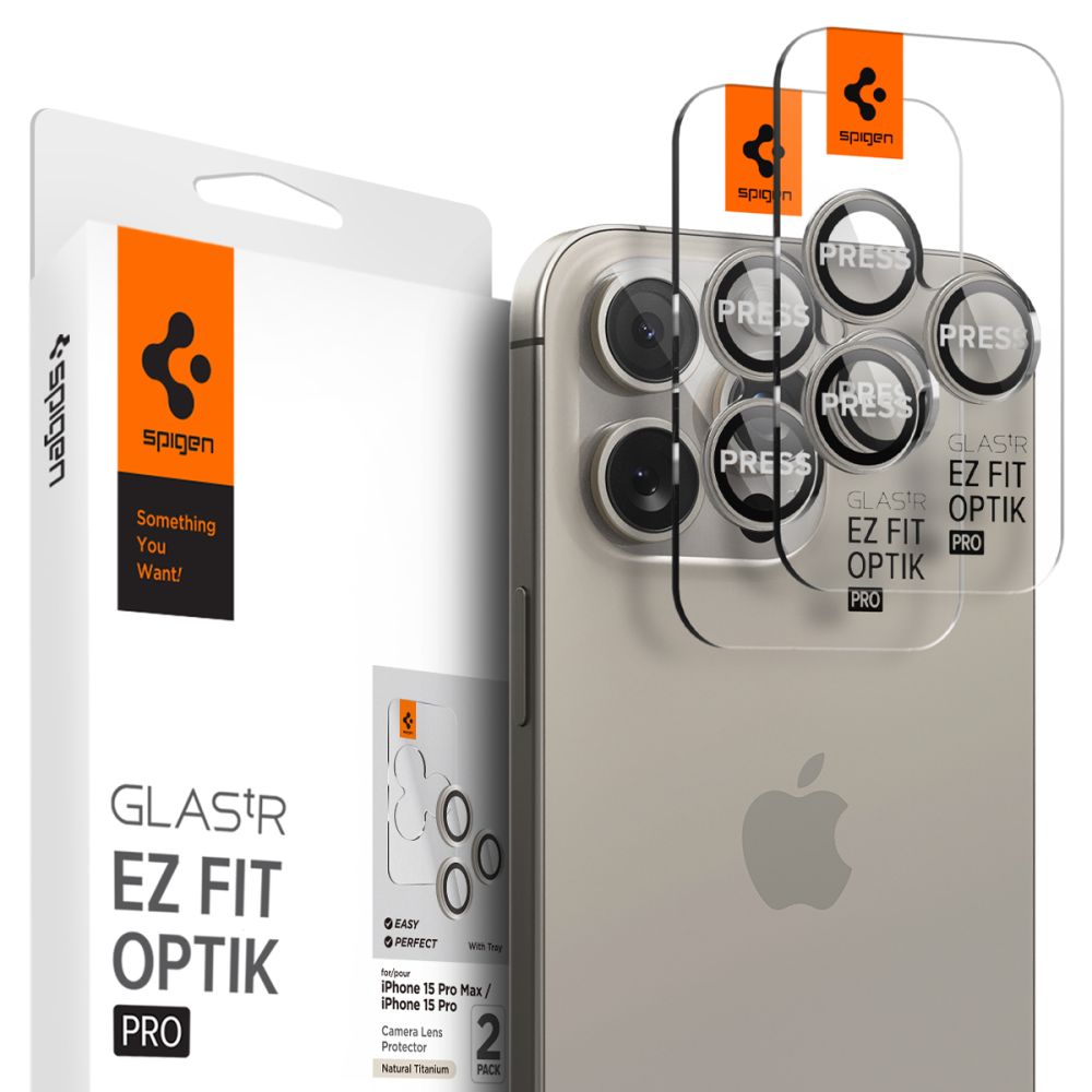 Spigen Optik.tR EZ Fit kameras aizsargs iPhone 14 Pro / Pro Max / 15 Pro / Pro Max – dabīgais titāns, 2 gab.