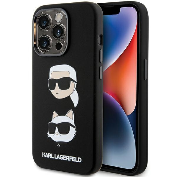 Karl Lagerfeld silikona viedtālruņa apvalks ar Karl&Choupette galvu iPhone 15 Pro - melns