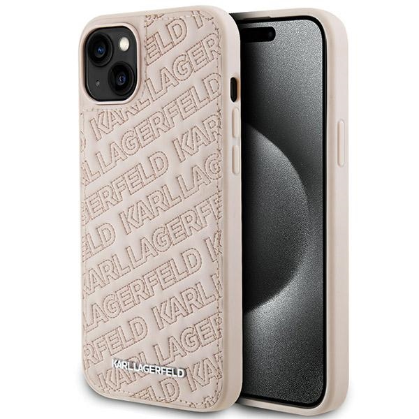 Karl Lagerfeld Kviltēts K Pattern apvalks viedtālrunim iPhone 15 Plus / 14 Plus - rozā