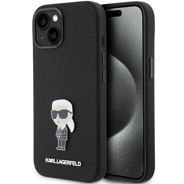 Karl Lagerfeld silikona Ikonik Metal Pin viedtālruņa apvalks iPhone 15 - melns